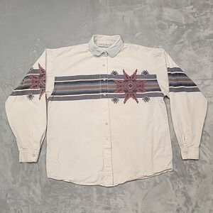 VTG Adobe Rose Shirt Womens XL Beige Aztec Southwestern Button Down Cowgirl